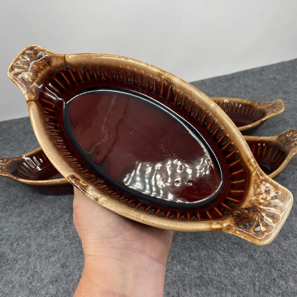 Vintage McCoy 7033 Brown Drip Au Gratin Casserole Dish Set of 4 Mid Century